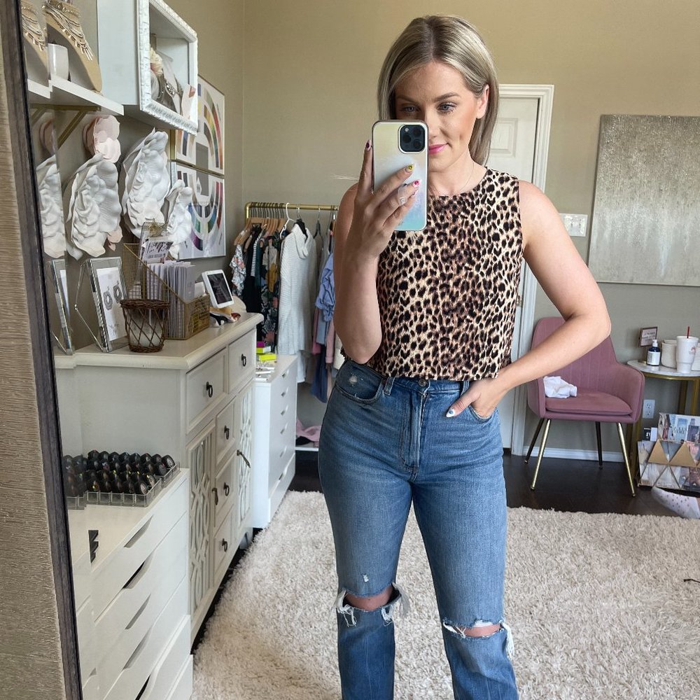 Gianni Bini Leopard Crop Tank Blouse